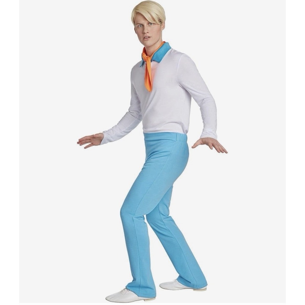 Classic Scooby Doo Men's Medium 3 Piece Fred Costume + Blonde Wig Jerry Leigh